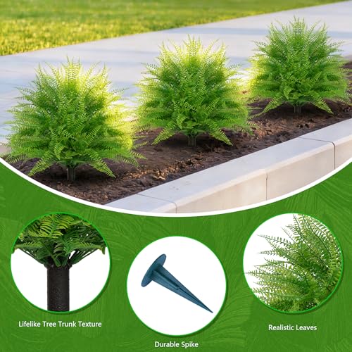 Yangrass Artificial Outdoor Fern Topiary Trees with Ground Spikes, Set of 2 Lifelike Faux Greenery Bush Fake Shrubs Indoor, UV Resistant Artificial Fern Plants for Front Porch Patio Garden Decor - color: Boston Fern