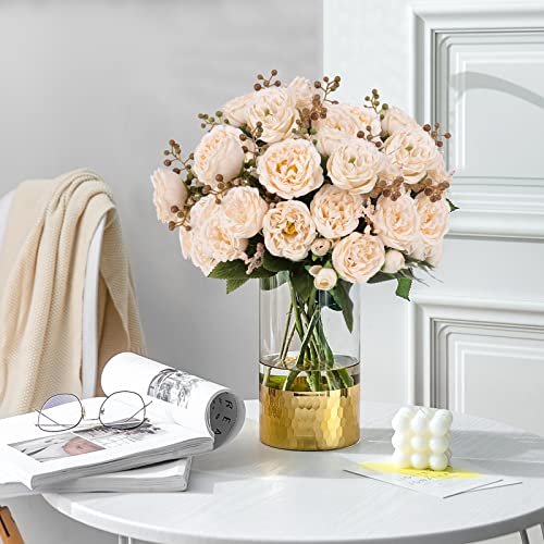Artificial Peonies Silk Flowers, Beige Faux Peony Bouquet 4 Bundles Florals Arrangements Decor for Farmhouse Home Boho Wedding Table Centerpiece, Fake Plastic Flowers Bulk for Vase Decoration (Beige) - color: Beige, size: 4PCS