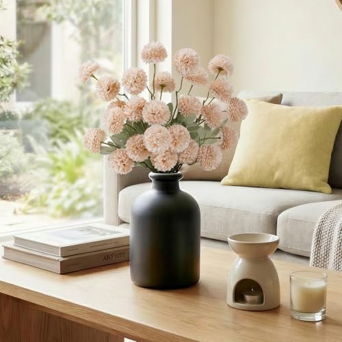 Lifewit 5 Pcs Beige Artificial Flower for Vase, Faux Silk Mums Ball with Long Stems for Home Decor, Wedding, Bulk Fake Small Chrysanthemums for Floral Arrangement, Pom Pom for Bouquets Centerpieces - color: Beige