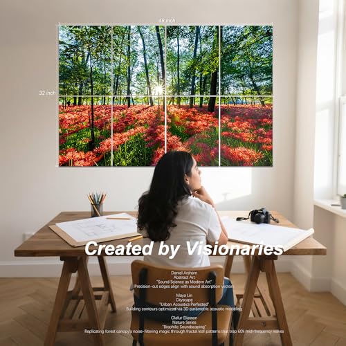 Mollywell Art Acoustic Panels, 48x32 in, Flowers Burning in Forest Gaps | Self-Adhesive, Reduces Echo, Sound Absorbing, Modern Art Wall Decor, Living Room, Studio, Bedroom, Office - color: Flowers Burning in Forest Gaps, size: 8 Pack Art