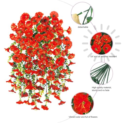 6 Pcs of Hanging Morning Glory Artificial Flowers, Upgraded Uv Resistant Artificial Hanging Flowers, Suitable for Decoration Such As Weddings, Gatherings, Courtyards, Porches, Etc (Orange) - color: Orange