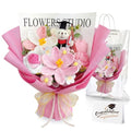 Giegxin Graduation Crochet Flowers Bouquet Set 2026 Grad Cap Plush Bear Hand Knitted Tulip Daisy Sunflower Rose Bouquet Greeting Card Gift Bag for Wedding Birthday Party Favors (Pink) - color: Pink