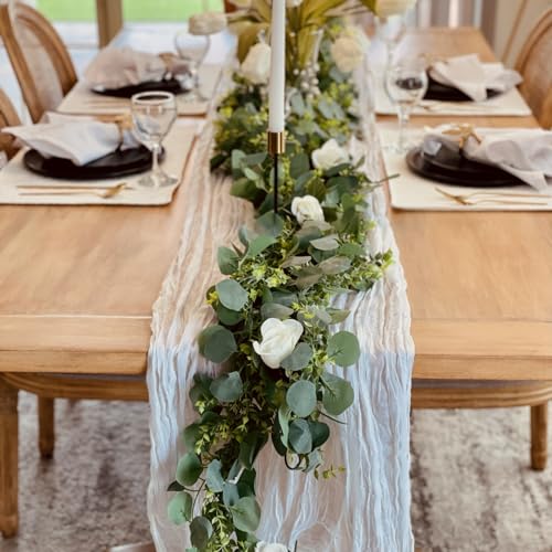 CQURE 6Pcs Eucalyptus Garland,Artificial Eucalyptus Leaves Table Greenery Garland Wreath Vines for Wedding Party Table Bedroom Wall Decor - size: 35.4 Ft without Flowers