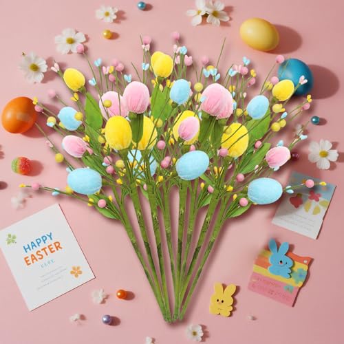 8 Pcs Easter Decorations for Home with Eggs, Easter Artificial Flowers, Spring Tabletop Centerpiece for Home, Living Room, Dining Table, Party, Wedding, Eggs Spring Flowers Gifts