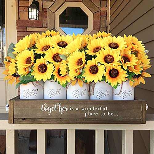 Mocoosy 4 Bunches Artificial Sunflower Bouquets, Fake Sunflowers with Stems, Silk Wildflowers Realistic Yellow Faux Sun Flowers for Wedding Decorations Fall Floral Arrangements Home Garden Table Decor