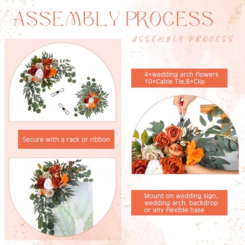 Hotop Wedding Arch Flowers Set of 4 Artificial Flower Swag Wedding Faux Floral Swag with 10 Cable Tie and 8 Clip for Party Welcome Signs Ceremony Reception Backdrop Decor (Honey Orange Gradient) - color: Honey Orange Gradient