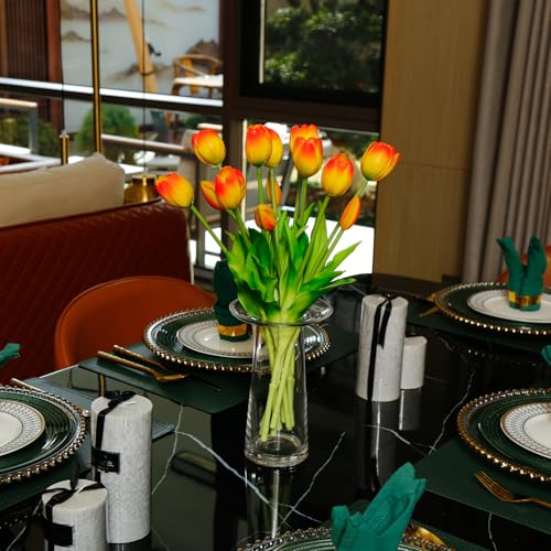 4 Budles (20Pcs) Orange Tulips Artificial Flowers 13" Latex Fake Flowers for Wedding Home Decor(Orange) - color: Orange
