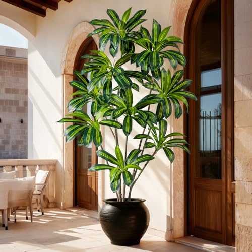 Tall Faux Artificial Trees Large Fake Tree Floor Plastic Big Plants Indoor Dracaena Decorative for Home Living Room Bedroom Decor Indoor Outdoors Porch Balcony arboles artificiales para decoracion - size: 7ft