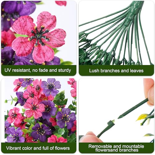 Artificial Faux Hanging Flowers Plants for Spring Outdoor Outside Decoration, 2 PCS Fake Silk Daisy with Eucalyptus UV Resistant Realistic Trailing Vines for Balcony Patio Porch (Darkpurple+Hotpink) - color: Darkpurple+hotpink