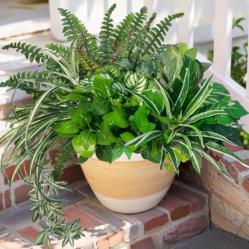 Artificial Plants Faux Greenery for Outdoor Porch Planter, UV Resistant Fake Realistic Large Shrubs Bushes Green Filler for Summer Spring Outside Front Door Patio Decoration, 8 Bundles - color: Green