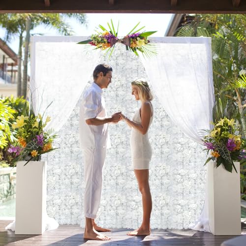 Artificial Flower Wall Panels 6 Pack 24"x16" Silk Hydrangea Wall Decor 3D Flower Backdrop for Birthday Party Home Decor, White