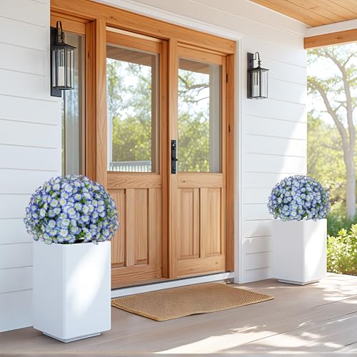 24" Artificial Potted Plants Outdoor Set of 2, UV Resistant Faux Blue Flowers with Eucalyptus, Decorative Plants in Pots for Front Porch, Patio & Entryway - color: Blue, size: 24in Morning Glory Eucalyptus