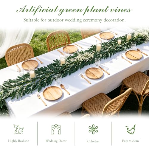 dallisten 3Pcs 6.5FT Artificial Olive Leaves Vine, Realistic Silk Fake Hanging Olive Leaves Greenery Garland for Home, Room, Wedding, Table Runner, Wall, Party, Backdrop, Indoor, Outdoor Decoration - color: Olive Green