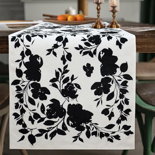Betylifoy Black Rose Printed Table Runner Watercolor Floral Table Runner Rustic Table Runners for Kitchen Dining Table Decoration for Home Party Decor (Black Rose, 13x90inch) - color: Black Rose, size: 13x90inch
