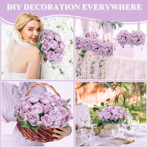 8 Bundles Artificial Peonies Flowers Boho Faux Flowers Arrangements Artificial Centerpiece Spring Bouquet Floral Wedding Decoration for Vase(Light Purple) - color: Light Purple