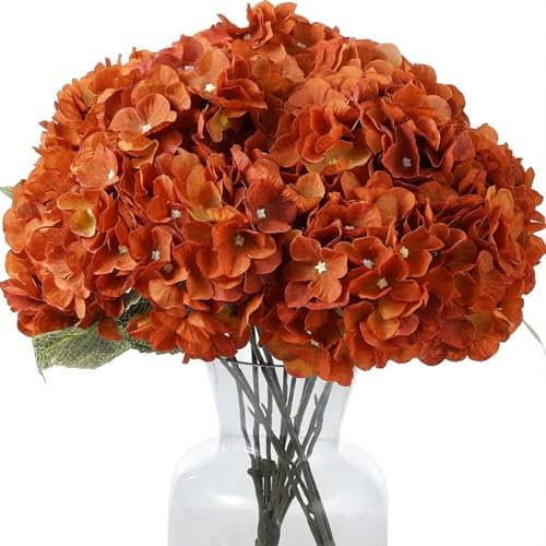2Bouquets Artificial Fake Flowers Plants Silk Hydrangea Arrangements Wedding Bouquets Decorations Plastic Floral Home Kitchen Garden Party Festival Bar DIY (Orange,5 Flower Heads) - color: Orange，5 Flower Heads