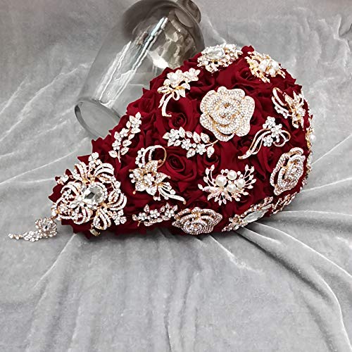 YIFUwedding Bride Water Drop Wine red Bouquet Navy Blue Wedding Luxury Jewelry Proposal Bridesmaid Groom Corsage Wrist Flower Decoration (Burgundy Bouquet) - color: Burgundy Jewelry Drop Bouquet