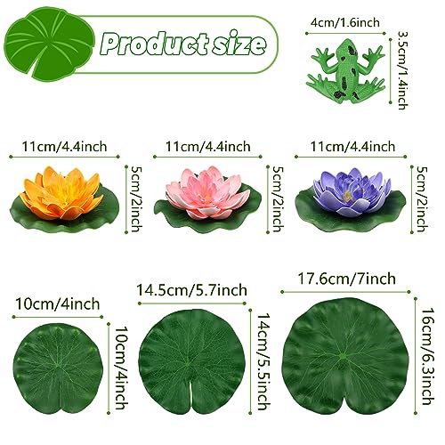 10pcs Floating Foam Lotus Flowers with Artificial Frog Lotus Leaves, Lily Pads for Lake, Artificial Pond Plants Ornaments for Pool Aquarium Water Decoration, Colorful - color: Multi Color