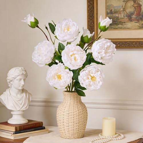 MARTINE MALL 5PCS Real Touch Peonies Artificial Flowers, 22in White Fake Peonies Artificial Peonies Flowers Latex Large Faux Peony Flowers for Centerpiece Table Wedding Party Home Decor - color: White, size: 5PCS