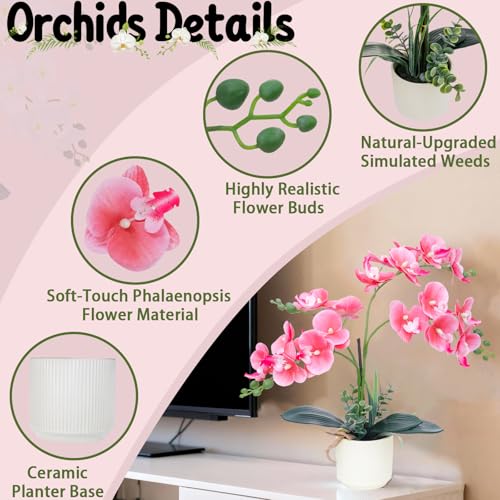 ucky Pink 15.7" 3D Lifelike Artificial Orchid Plant with 20 Heads, Realistic Faux Phalaenopsis in Ceramic Pot for Home Decor, Elegant Fake Flower Arrangement Table Centerpiece - color: Pink