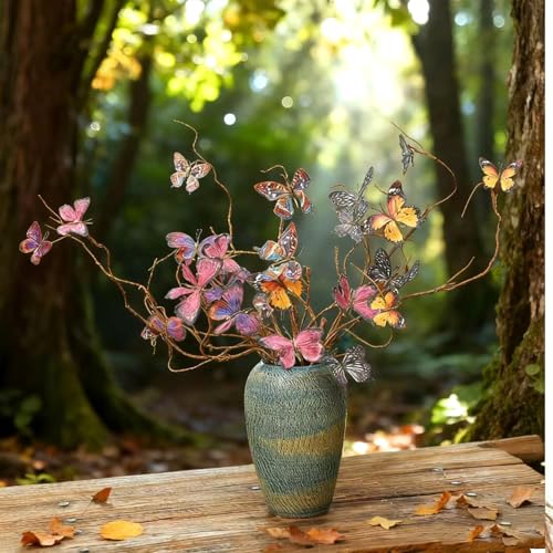 Artificial Butterfly, Silk Butterflys, Butterflies for Crafts for Floral Arrangements, 3D Butterfly Stakes Decor, Christmas Tree Decor, New Year Party Supplies - color: Multicolor-6-pcs