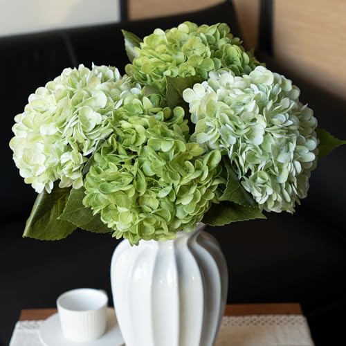 DUYONE 22" Real Soft Touch Hydrangea Artificial Flowers Realistic,Large Long Stem Fake Flowers Full Latex Faux,Wedding Bouquet,Party Home Decor,Garden Office Room Centerpieces Green 2 Light Green 2 - color: 2 Green & 2 Light Green, size: 4Pcs