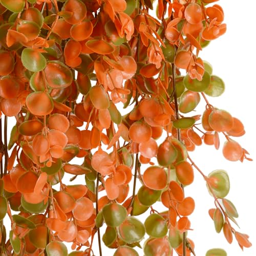 6pcs Artificial Hanging Fall Plants Fake Hanging Plant Faux Eucalyptus Leaf Greenery Vine Outdoor UV Resistant Plastic Plants (6, Fall Orange) - color: Fall Orange