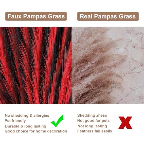 Pampas Grass Small Black&Red, 30 Pcs 17" Halloween Steems Faux Pampas Grass Short Decor, Pompas Grass Flower Arrangement and Vase Filler for Boho Home Wedding Decoration - color: Red&black, size: 17'' Tall
