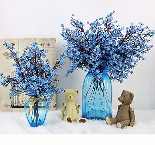 JAKY-Global Babys Breath Fabric Cloth Artificial Flowers 6 Bundle European Fake Silk Plants Decor Wedding Party Decoration Bouquets Real Touch DIY Home Garden(Blue) - color: Blue, size: 6 Bundles