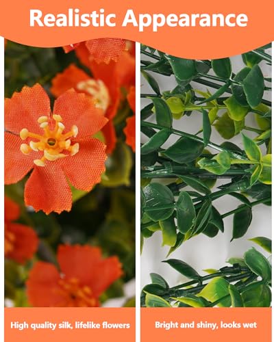 Artificial Fall Flowers for Outdoors, 12 Bundles Fake Orange Flowers for Outdoor Planters, Faux Mums with Silk Flowers for Porch Decor Garden Patio Home Aesthetic (Pure Orange) - color: Pure Orange