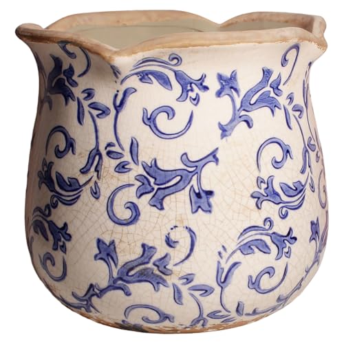 Retro Distressed Ceramic Flower Pots, Antique Crackle Glaze Planters with Drainage for Indoor Plants, Blue and White Chinoiserie Pottery Vase for Living Room Balcony Office Decor, Gardening Gifts - color: Blue Swirls
