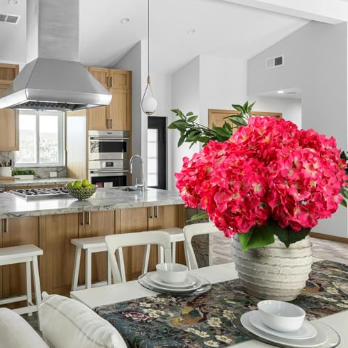 6PCS Large Silk Hydrangea Flowers, 20 in Huge Full Faux Hydrangea Artificial Flowers with Stems Leaves for Fake Summer Bouquets New Years Wedding Valentines Day Arrangements Easter (Magenta) - color: Magenta
