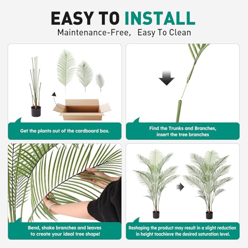 Artificial Palm Tree 5FT Tall Faux Palm Tree Indoor Fake Plants Faux Tropical Plant, UV Resistant & Maintenance Free Indoor/Outdoor Fake Tree in Pot for Home Office Living Room Patio Decor - style: 5FT Fine Leaved