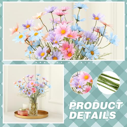 12 Bundles Daisy Artificial Flowers Small Colorful Daisy Flowers Bouquet with Stems Fake Daisies Floral for Table Vase Centerpiece Floral Arrangements Wedding Decoration (Mix Color) - color: Mix Color