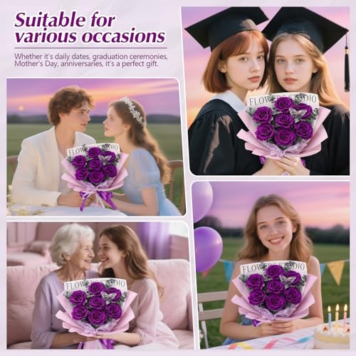 Casaido Preserved Flowers for Delivery, 7 Purple Roses Bouquet, Mothers Day Rose Gifts for Women, Valentines Rose Gifts for Mom Wife Girlfriend, Forever Real Flowers for Christmas Birthday Anniversary - color: Purple Rose