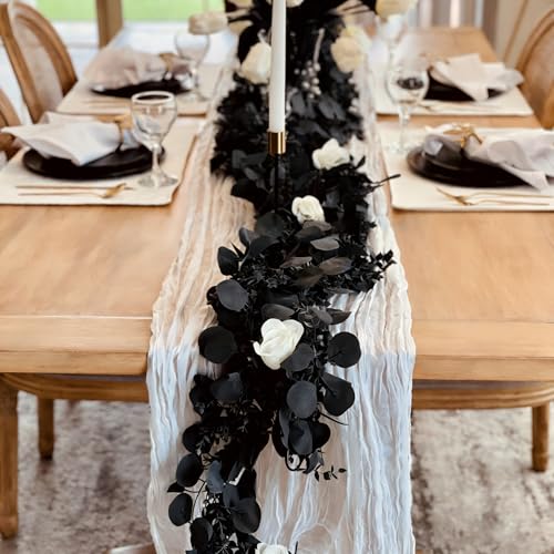 CQURE 3Pcs Eucalyptus Garland,Artificial Eucalyptus Leaves Table Greenery Garland Wreath Vines for Wedding Party Table Fireplace Bedroom Wall Room Decor - size: 17.7 Ft-Black