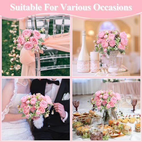 Crowye 4 Bundles Peonies Artificial Flowers Silk Faux Peonies Wedding Artificial Flower Bouquet for Table Centerpiece for Home Wedding Decor Bridal Floral Arrangement(Light Pink) - color: Light Pink