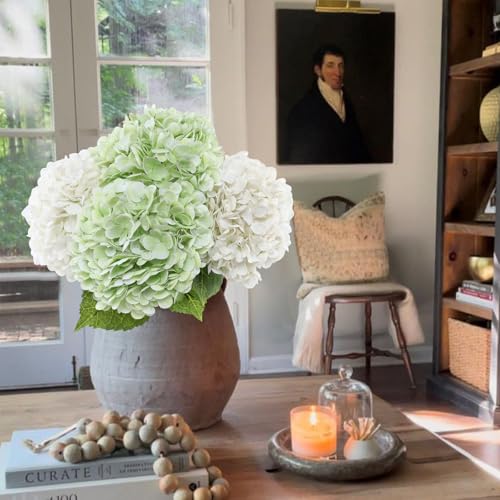 Coferset 4pcs White Green Lifelike Hydrangea Artificial Flowers 22inch Real Touch Faux Hydrangea Flower Stem for Home Party Wedding Floral Filler Arrangements Ceterpieces Bouquets(White+Light Green) - color: 2 White,2 Light Green, size: 4pcs
