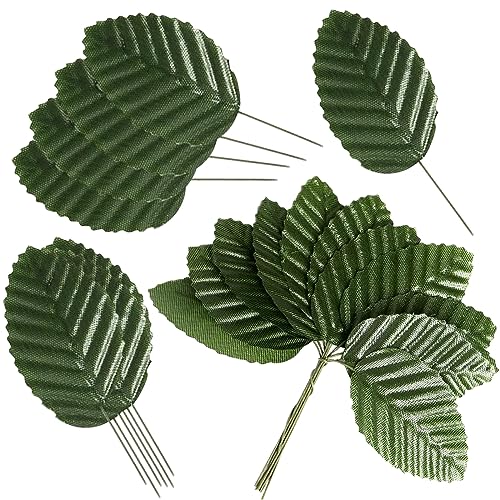 Artificial Leaves,200 Pieces Faux Wired Single Leaf Fake Rose Wire Crafts Leaves for Flower DIY Home Decorative Bouquet Wreaths Wedding Decor Christmas Decorations (Green)