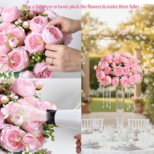 Peonies Artificial Flowers 12 Bundles Pink Flowers Bouquet, Lifelike Silk Fake Peonies with Stems for Home Table Centerpieces, Wedding, Party & DIY Bridal Floral Arrangements (Light Pink) - color: Light Pink