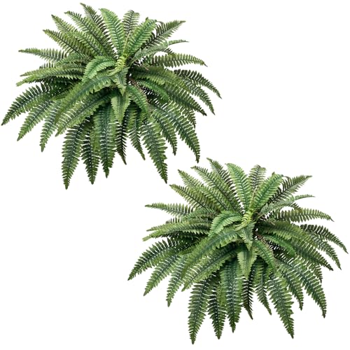 CQURE Artificial Boston Ferns for Outdoors, 42 Inch Large Fake Fern Plant with 48 Fronds, Set of 2 Realistic Artificial Fern Bushes for Indoor Outdoor Garden, Porch, Patio Decor - size: 42" 48 Leaves-2pc-A