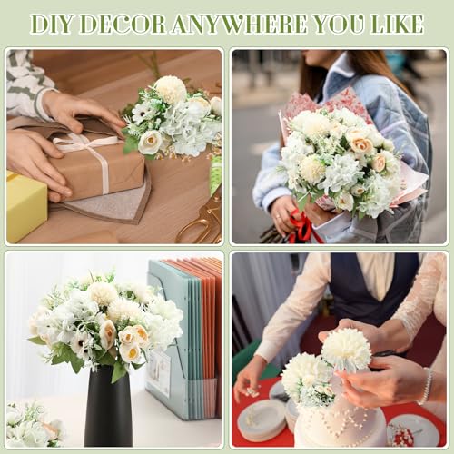 Tigeen Peonies Artificial Flowers Faux Roses Silk Flowers Hydrangea Artificial Bouquet for Wedding Table Centerpiece Floral Vase Home Office Bridal Decor(White,12 Bundles) - color: White