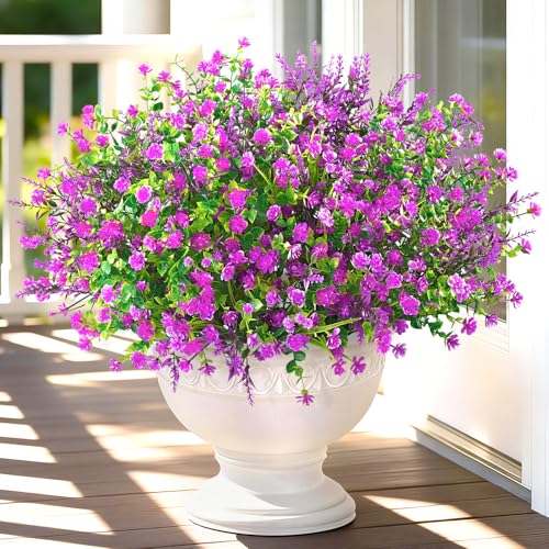 Yastouay Artificial Flowers for Outdoors UV Resistant, 9 Bundles Fuchsia Realistic Outdoor Artificial Plants & Flowers, Fake Outdoor Flowers Plants for Front Porch Window Box Garden Decoration - color: Fuchsia, size: 9 Bundles
