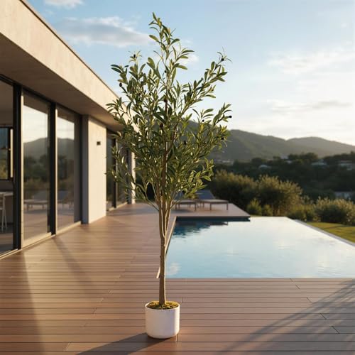 5.2FT Artificial Olive Tree with Lifelike Leaves & 34 Fruits, Potted Fake Plants for Office Home Bedroom, Artificial Plants Indoor Evergreen Faux Olive Tree for Modern Farmhouse Kitchen - size: 7in