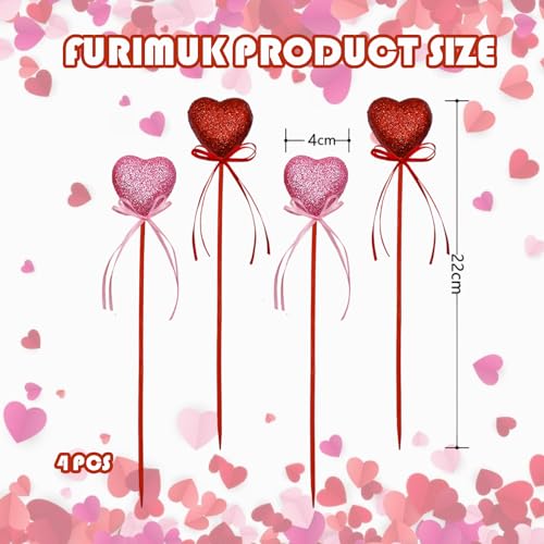 Valentine's Day Glitter Heart Foam Picks Puffy Sparkly Heart on Sticks Valentines Day Floral Picks for Table Centerpiece Decoration Vase Wedding Crafts Stems Arrangement (4, Pink Red)
