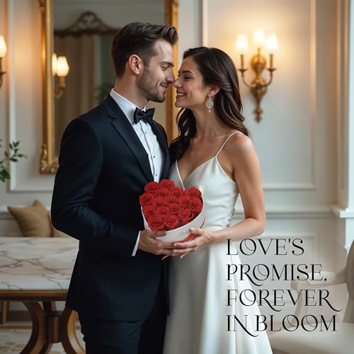 GLAMOUR BOUTIQUE Preserved Roses in a Box - Gifts for Her, Wife & Mom, Rose Flowers Forever Decor for Birthday Gift, Get Well Flower Bouquet Cased in White Box with Cover - Red - 16 (Color-Treated) - color: Red, size: 16 Roses Heart Box