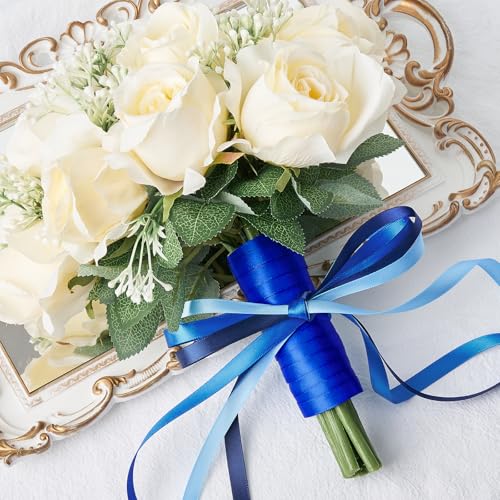 Mauproy 3/8 Inch Blue Satin Ribbon, 4 Rolls Total 40 Yards, Double Faced Mixed Blue Thin Ribbon for Gift Wrapping, Flower Bouquets, Crafts, Wedding, Father's Day Decorations - color: Blue