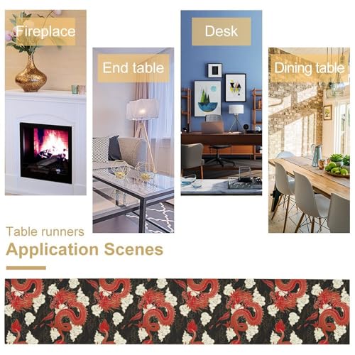 Chinese Dragon Table Runner, Aisa Mythological Abstract Art Print Table Runner for Kitchen Dining Wedding Party Holiday 13x36in - color: Aisa-1, size: 13x36in