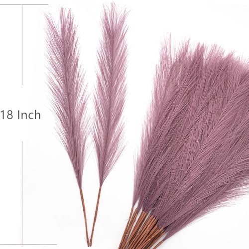 Fake Pampas Grass Plants Artificial Reeds Decoration Set of 28 Stems 18” Faux Florals Bulrush Fluffy Beige Branches for Home Wedding Party Vase Fillers Christmas DIY Feathers Décor Light Purple 28 Pcs - color: Pampas Grass Stems / Light Purple 28 Pcs
