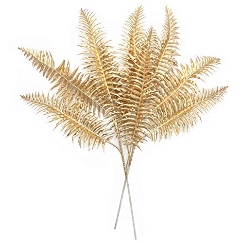 PASYOU Artificial Plants Christmas Decor, Gold Fake Flowers Shrubs Plastic Grass Leaves Indoor Outdoor Home Garden Party Hotel Verandah Wedding Event Faux DIY Decoration - 30 Inch Golden 2 Bunches - color: (Tall) Gold Boston Grass - 2 Pack
